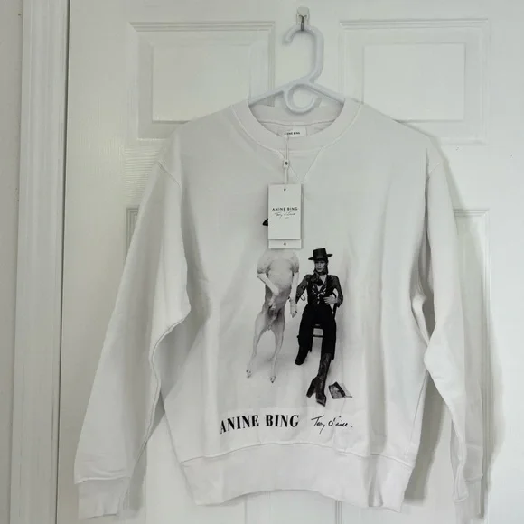 ANINE BING Ramona Sweatshirt AB x TO B White Pullover - Picture 11 of 14
